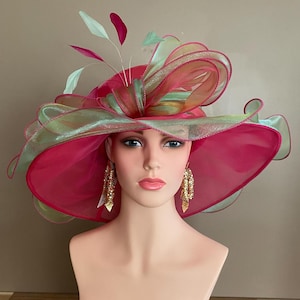 Women\'s Hot Pink Feather & Crystal Fleur Dress Hat JANE KENTUCKY DERBY HAT - Hot Pink - Gold Coast Couture main image 4