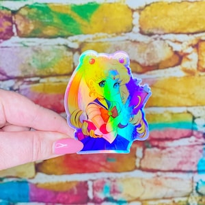 Sailor Moon Reading Holographic Vinyl Decal, Usagi Anime Book Lover Decal Sticker, Waterproof Laptop Waterbottle Car Holo Decal