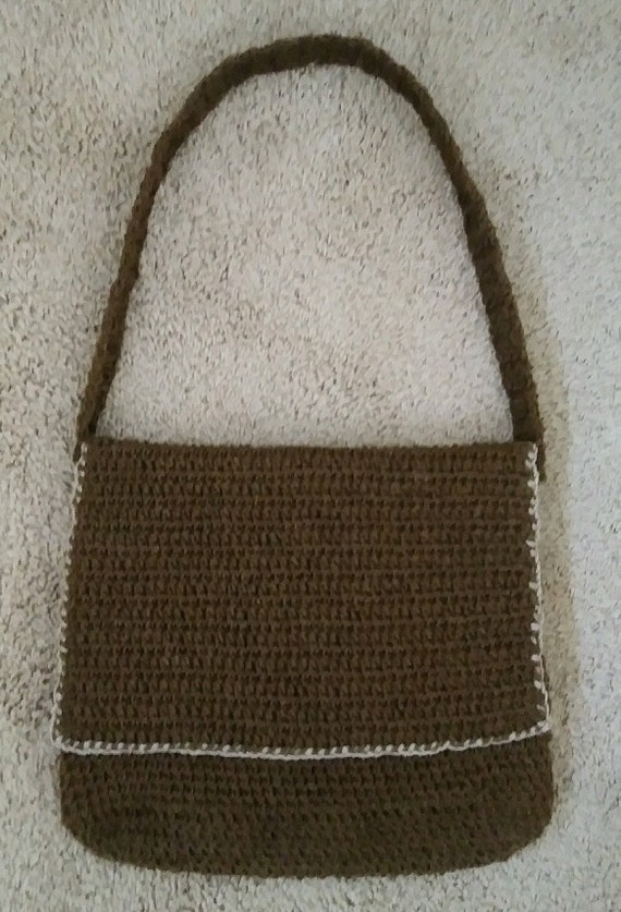 Crochet Wool Messenger Bag Brown With Beige Stripes Etsy