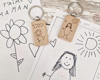personalized wooden keychain with child's drawing