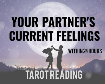 May include: Image features a silhouette of a couple dancing in front of a full moon and starry sky. Text reads "YOUR PARTNER'S CURRENT FEELINGS WITHIN 24 HOURS TAROT READING."