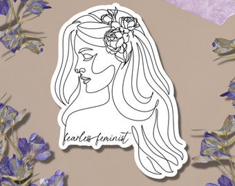Fearless Feminist Sticker, Line Art Sticker, Empowerment Sticker, Empowerment Sticker for Her, Female Sticker, Motivation Sticker