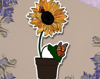 Sunflower Sticker, Floral Stickers, Plant Stickers, Sunflower Vinyl Decal, Happy Sticker, Plant Lover Gift, Flower Sticker, Plant Mom Gift
