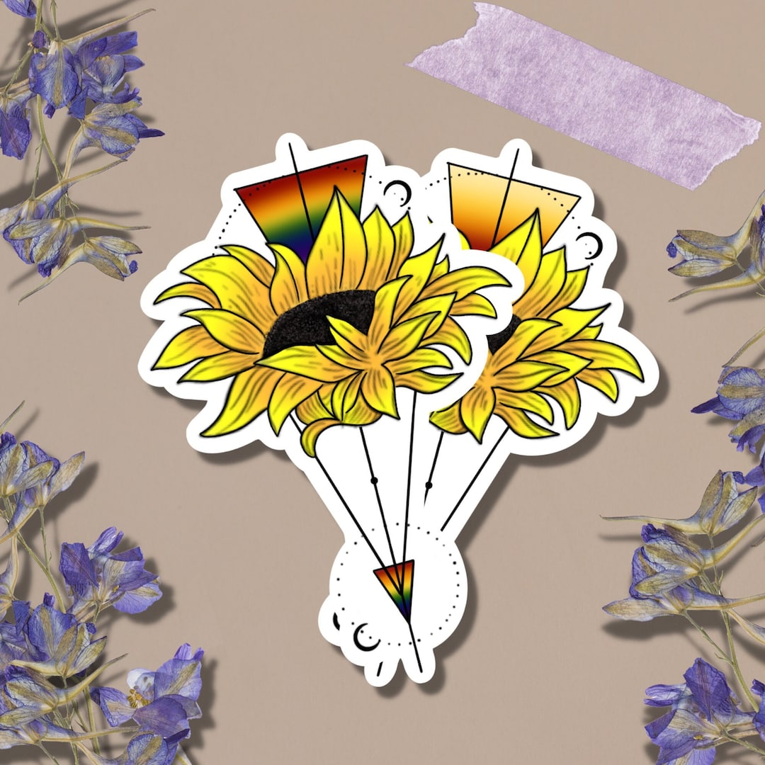 Sunflower Vinyl Sticker, Floral Sticker, Plant Sticker, Rainbow Sticker ...