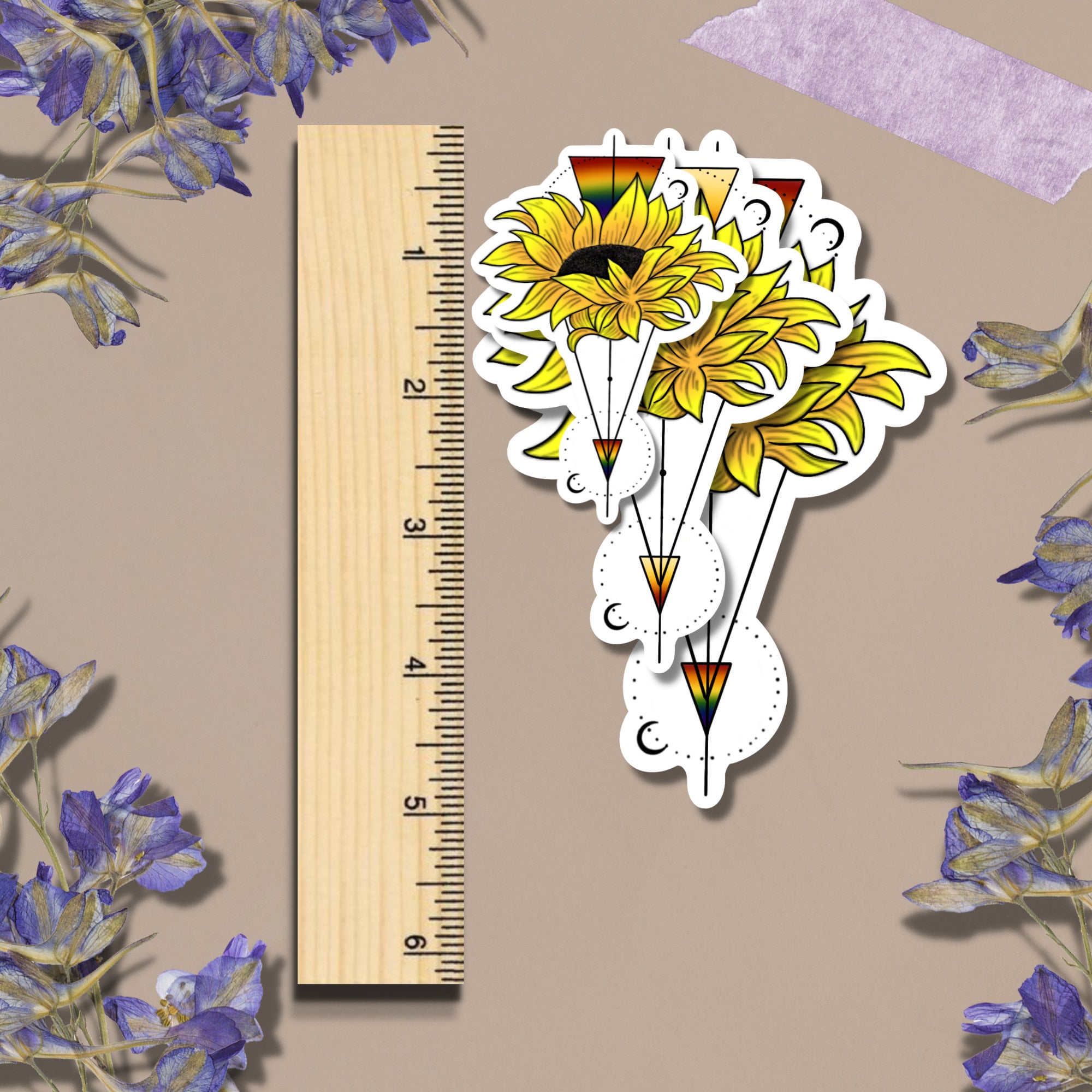 Sunflower Vinyl Sticker, Floral Sticker, Plant Sticker, Rainbow Sticker ...