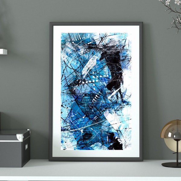 Wall Art, Abstract, Printable Art, Original Art, Digital Download, Limited Edition, Acrylic, Blue Black art