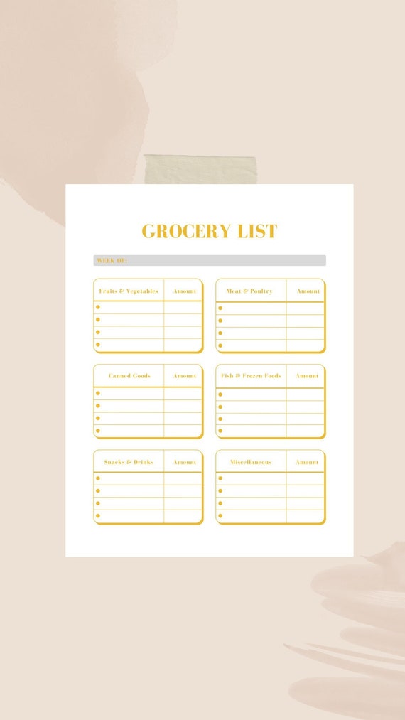 Grocery Shopping List Editable Grocery List Grocery List Etsy