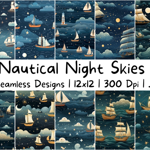 Nautical Night Skies Digital Paper Pack Nautical Nursery Paper | 11 Seamless high quality designs | 12x12 300dpi Pirate Ship Background