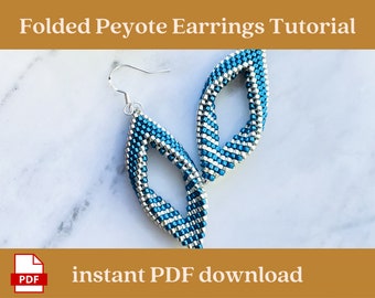 Twisted peyote beaded earrings tutorial, Folded peyote leaf tutorial, Miyuki Delica beaded earrings pattern, Leaf drop earrings, Peyoted