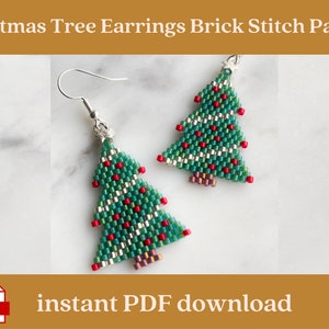 Christmas tree earrings pattern, Brick stitch pattern, Xmas beading pattern, Beaded Christmas earrings, Miyuki Delica festive pattern, PDF