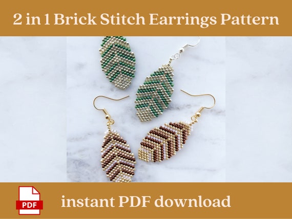 Leaf Beaded Earrings Pattern, Brick Stitch Pattern, PDF Beading Pattern, Seed Bead Earrings, Digital download pattern, Miyuki Delica pattern