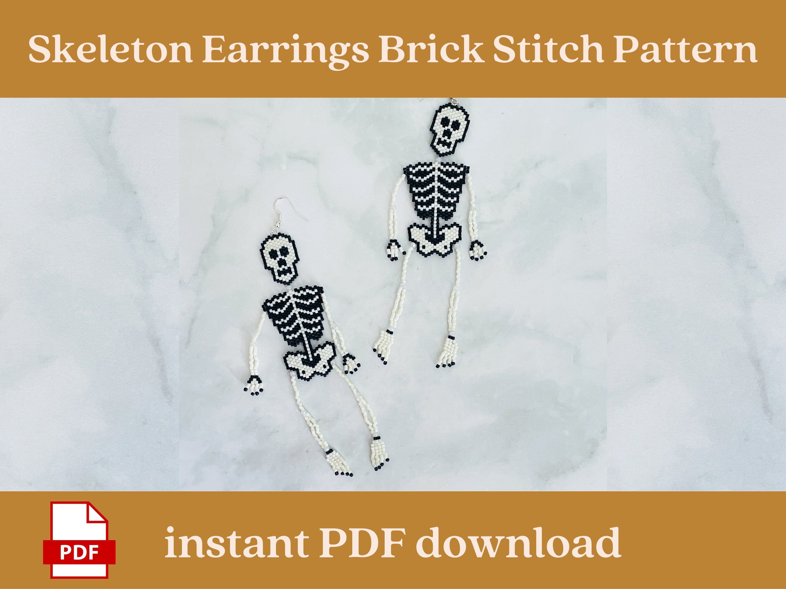 Sheletone Pattern Beaded Skeleton Earrings Pattern, Halloween Brick Stitch Pattern, PDF ...