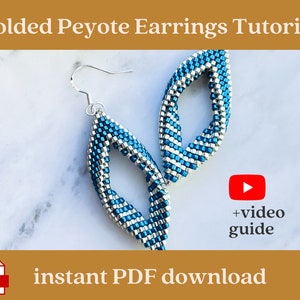 Twisted peyote beaded earrings tutorial, Folded peyote leaf tutorial, Miyuki Delica beaded earrings pattern, Leaf drop earrings, Peyoted