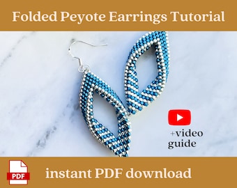 Twisted peyote beaded earrings tutorial, Folded peyote leaf tutorial, Miyuki Delica beaded earrings pattern, Leaf drop earrings, Peyoted