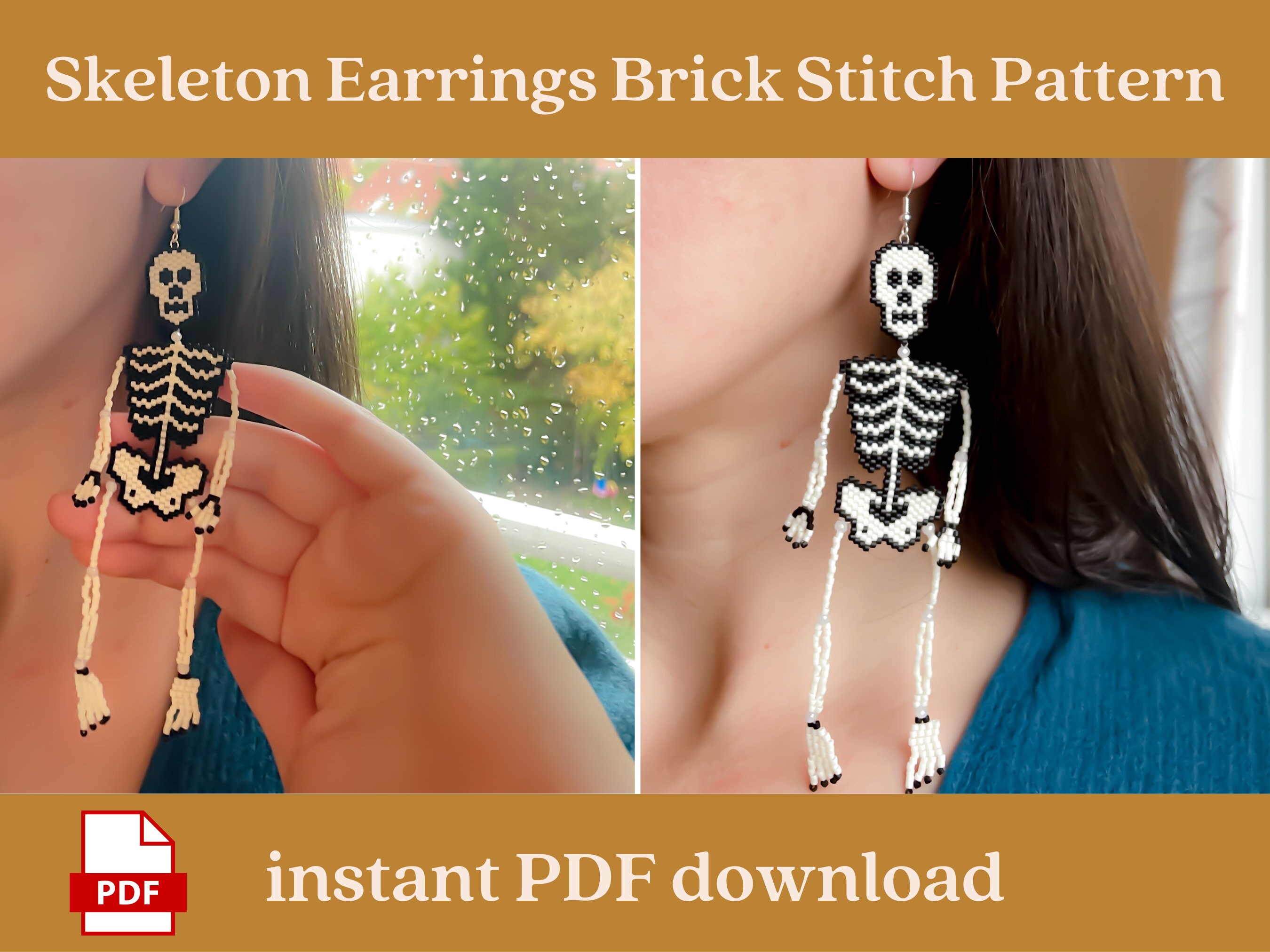 Skellton Pattern Beaded Skeleton Earrings Pattern, Halloween Brick Stitch Pattern, PDF ...