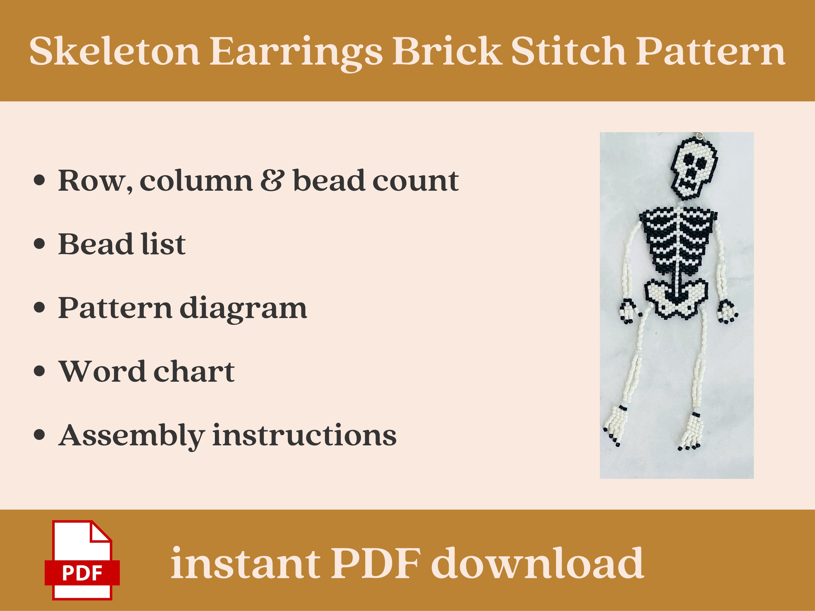 Skellton Pattern Beaded Skeleton Earrings Pattern, Halloween Brick Stitch Pattern, PDF ...