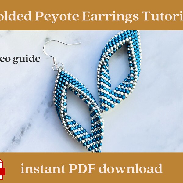 Tutoriel de boucles d'oreilles en perles de peyote torsadé, tutoriel de feuilles de peyote pliées, motif de boucles d'oreilles en perles Miyuki Delica, boucles d'oreilles pendantes en feuille, Peyoted