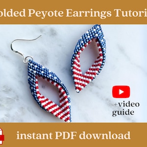 Folded peyote stars and stripes earrings tutorial, American flag beaded earrings pattern, 4th of July patriotic earrings PDF tutorial, USA