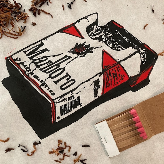 cowboy killers cigarettes Cowboy Killers Lino Print: Two-color Mulberry Paper Art