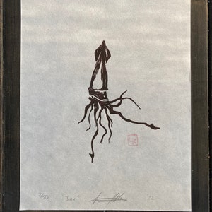 Linoldruck: Tintenfisch auf Mulberry Papier