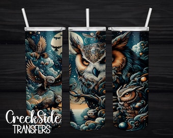 Owl Sublimation Tumbler Wrap - 20 oz  or 30 oz Skinny Tumbler Wrap - Ready To Press Straight Tumbler Transfer