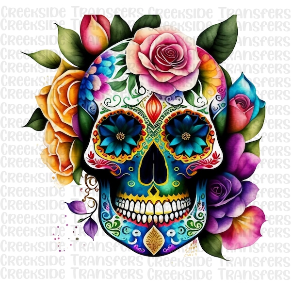 Skull Paintings With Flowers Etsy
