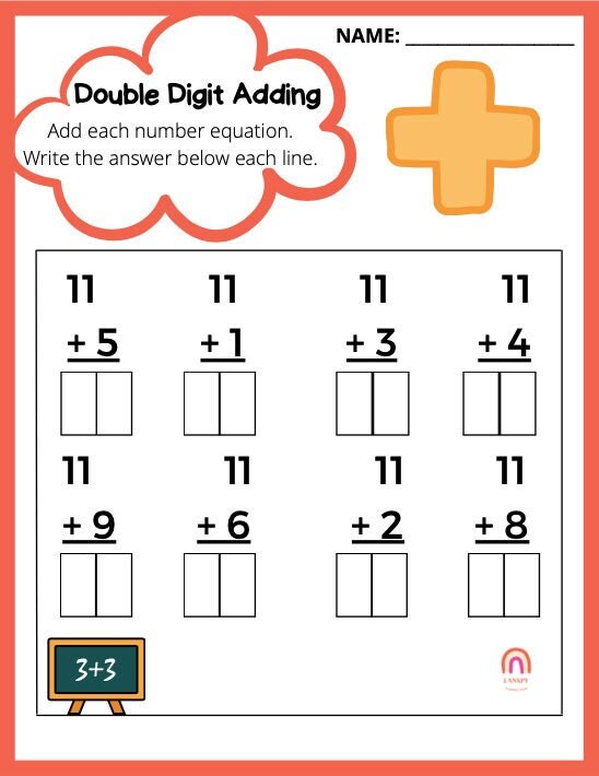 5 double digit addition worksheets 1st grade numbers 11 15 etsy