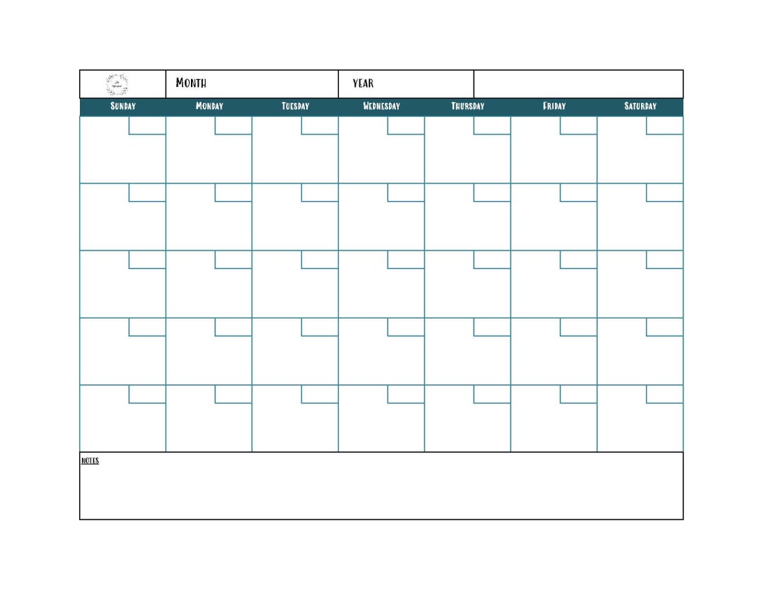 Blank Monthly Calendar - Etsy