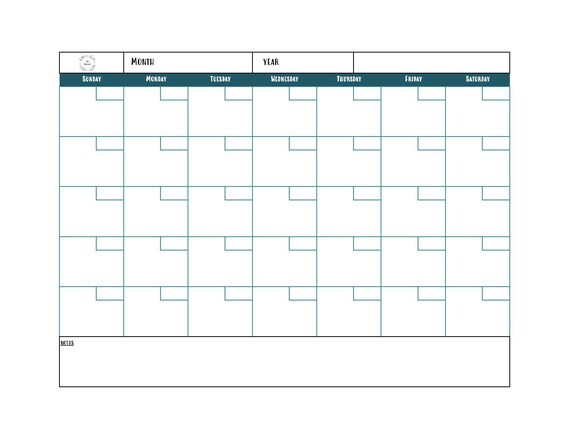 Blank Monthly Calendar | Etsy
