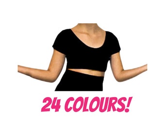 Adult Short Sleeve Crop Top / Sports Bra / Dance / Gymnastics / 24 Colours / Sizes XS - XL / Add Lining