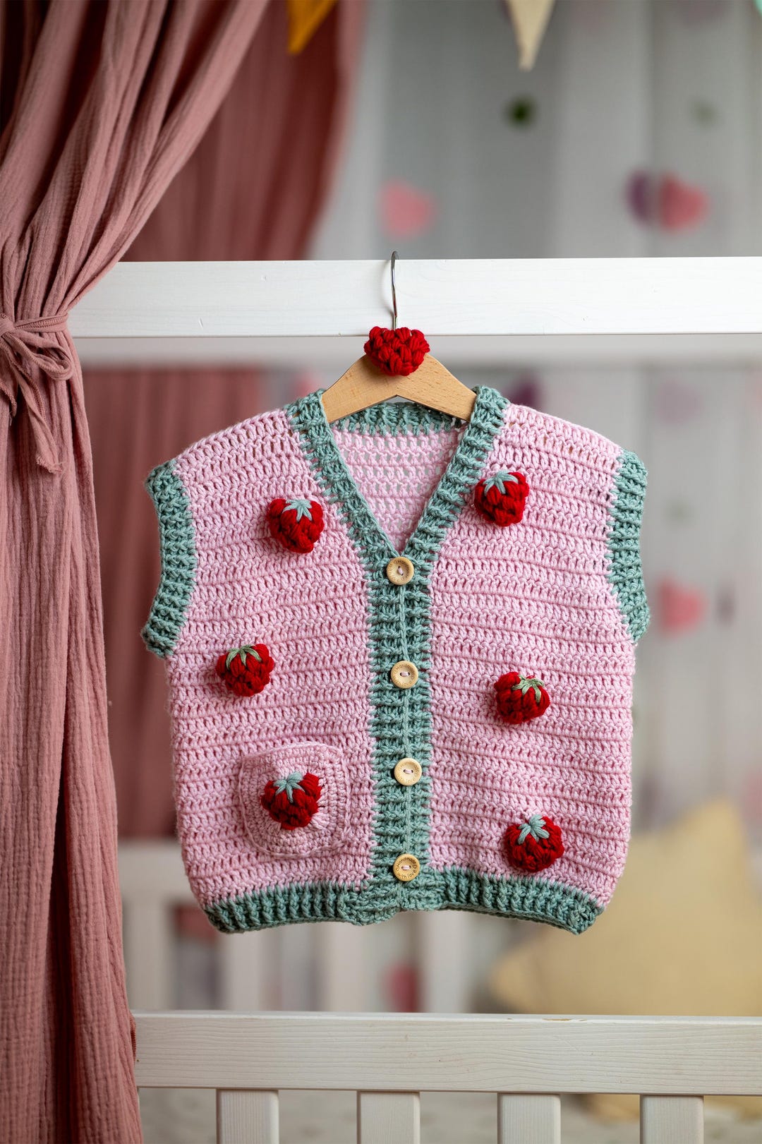earnest hearts アーネストハーツ volt mini kousei Strawberry Crochet Vest for Kids, Handmade Forest Core Toddler