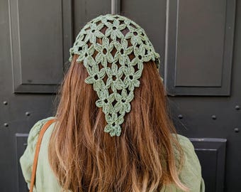 Plumeria Flower Bandana Crochet Pattern PDF Beginner Crochet Bandana Summer Head Scarf Pattern, Boho Triangle Head Scarf for Women