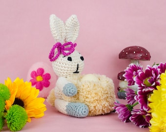 Wzór na szydełkowego króliczka, łatwy królik amigurumi w formacie PDF, wypełniacz do koszyka wielkanocnego dla początkujących, samouczek wykonania wiosennej zabawki króliczka, pluszowy prezent DIY