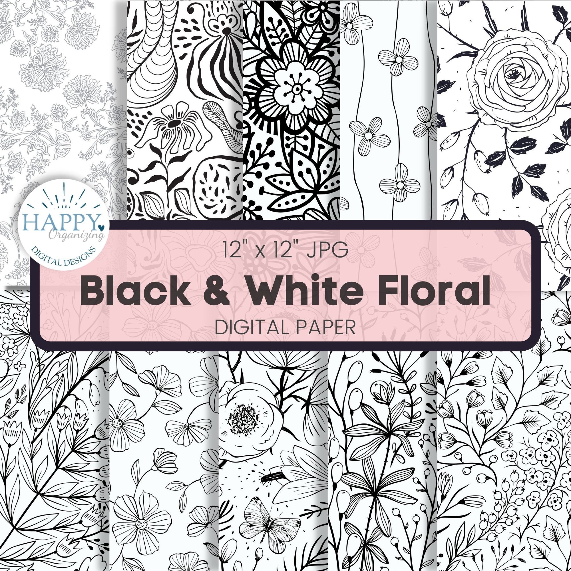 White floral paper, Flowers Paper, Floral pattern, Digital papers, Paper  Pack, Commercial Paper, Commercial use, Background, Wallpaper