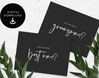 Best Man & Groomsmen Proposal Cards, Modern, Hand Written Design, PRINTABLE, Instant Download