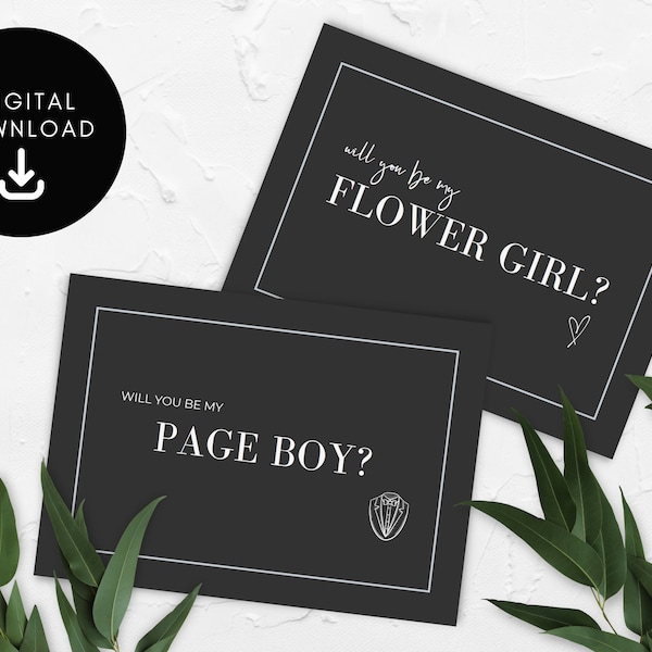 Will You Be My Flower Girl and Page Boy Proposal Card Modern Minimalist Design PRINTABLE Instant Download