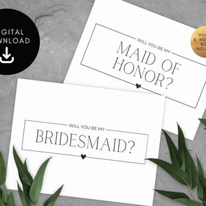 Bridesmaid & Maid of Honor Proposal Cards, Modern, Minimalist Design, PRINTABLE, Instant Download