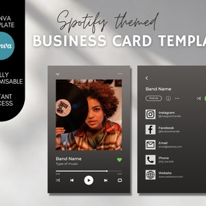 Plantilla de tarjeta de presentación de Spotify para músicos Plantilla editable de Canva Acceso instantáneo