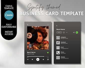 Spotify Business Card Template for Musician Editable Canva Template Instant Access