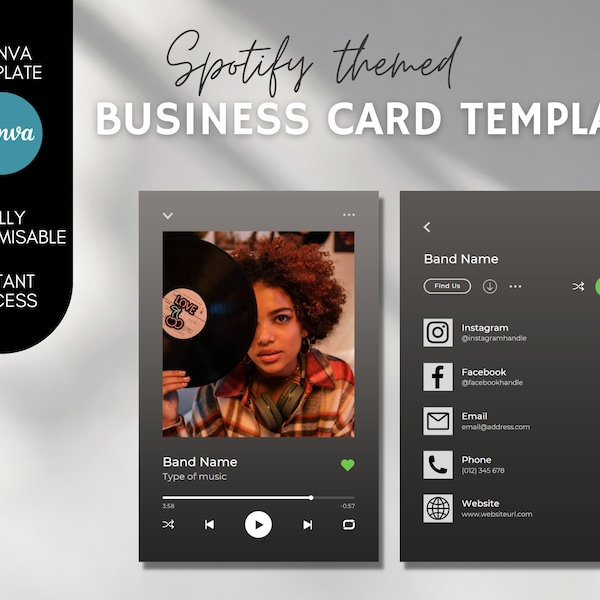 Spotify Business Card Template for Musician Editable Canva Template Instant Access