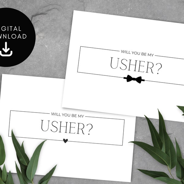 Will You Be My Usher Proposal Card, Modern, Minimalist Design, PRINTABLE, Instant Download