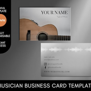 Modello di biglietto da visita per musicista, modello Canva modificabile, accesso immediato