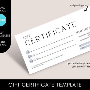 Modern Gift Certificate Canva Template , Editable & Printable Gift Certificate with Logo, Editable Gift Card, Instant Download Gift Voucher