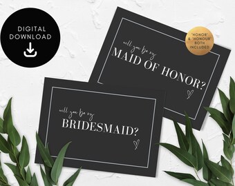 Bridesmaid & Maid of Honor Proposal Cards, Modern, Minimalist Design, PRINTABLE, Instant Download