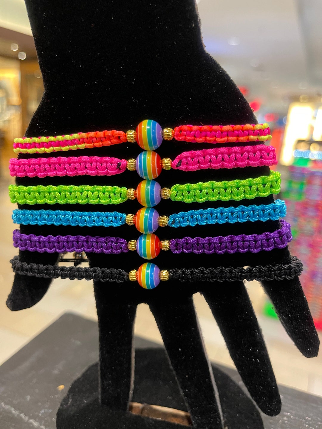 Rainbow Bead Square Knot Bracelets Etsy
