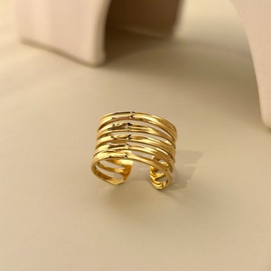Stainless steel ring adjustable several rows smoothed thick golden