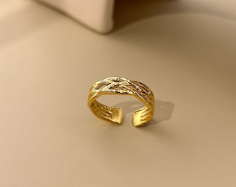 Gold Cross Braided Thin Adjustable Stainless Steel Ring