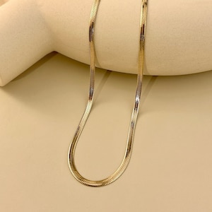 3mm Stainless Steel Herringbone Snake Chain Choker Necklace Simple Flat Silver Gold