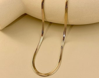 Choker necklace in stainless steel 3mm chevron snake mesh simple flat silver gold