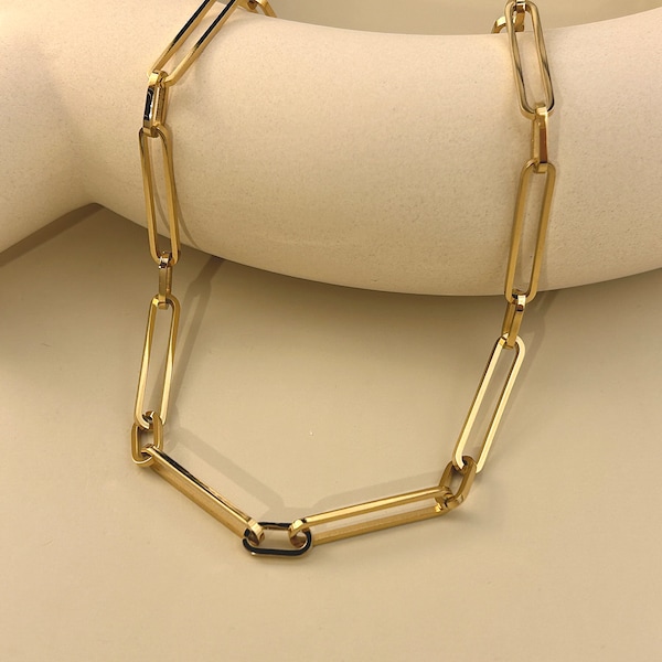 Choker necklace in stainless steel large rectangular mesh simple silver gold
